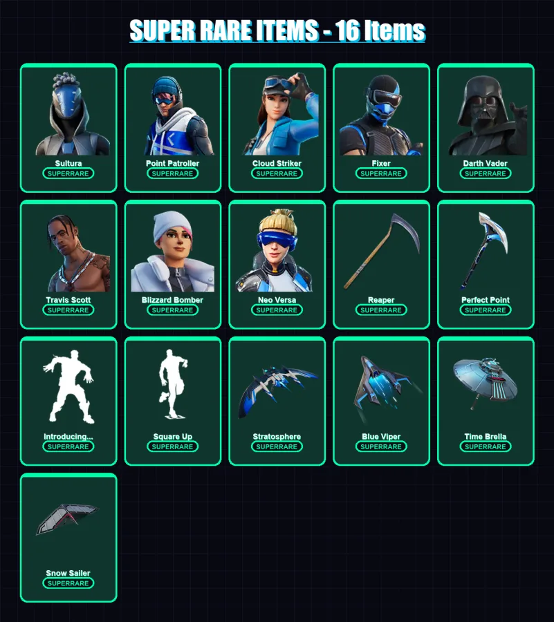 [PS4/PS5/XBOX/PC] | Sultura | Point Patroller | Cloud Striker | Fixer | Darth Vader | 183 skin | 224 pickaxe | 228 emote | 186 glider | Lv2726 — Fortnite account