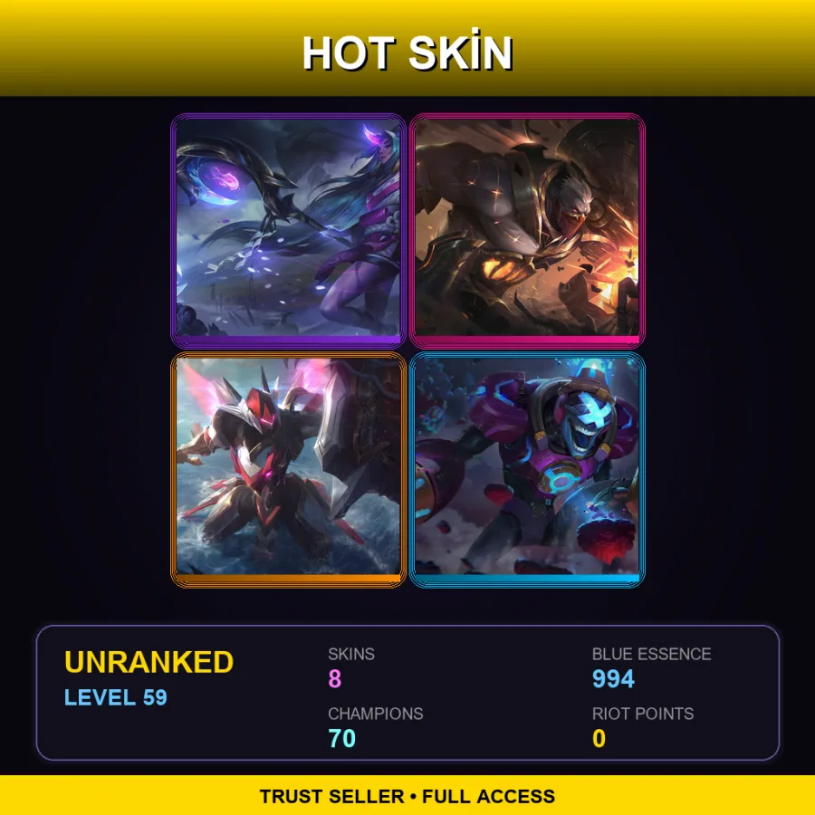 EUW | Lv59 | Unranked | 8 Skin | 70 Champ — LoL account