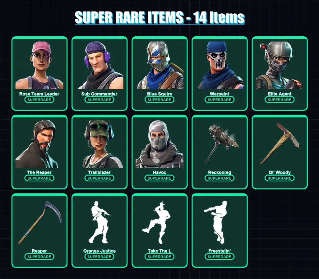 [PC/XBOX/PSN] | Rose Team Leader | Sub Commander | Blue Squire | Warpaint | OG Skull Trooper | 23 skin | 17 pickaxe | 15 emote | 19 glider | Lv194