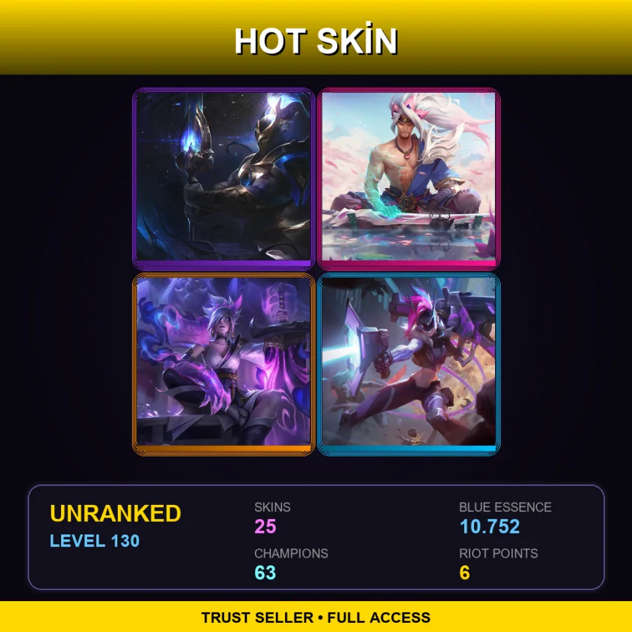 EUW | Lv130 | Unranked | 25 Skin | 63 Champ