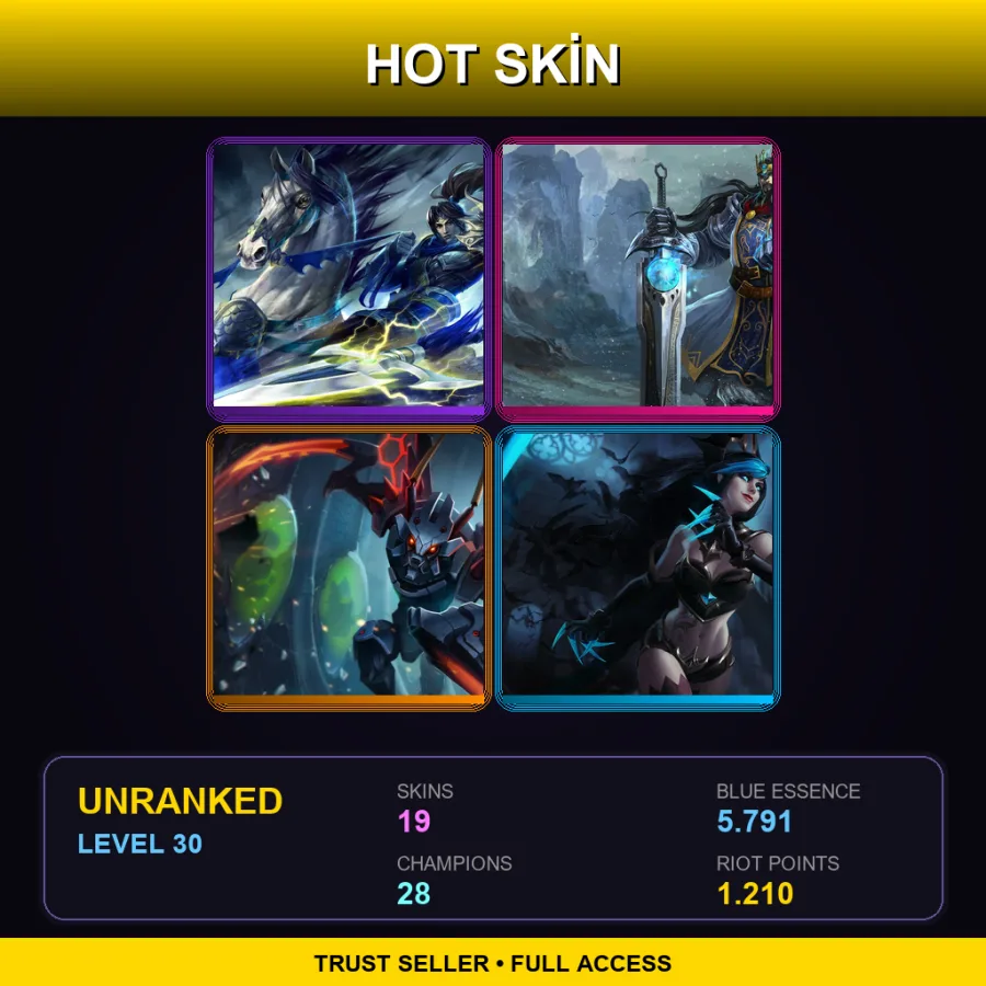 NA | Warring Kingdoms Xin Zhao | King Tryndamere | Mecha Kha'Zix | Shadow Evelynn | 19 Skin | 28 Champ | Lv30
