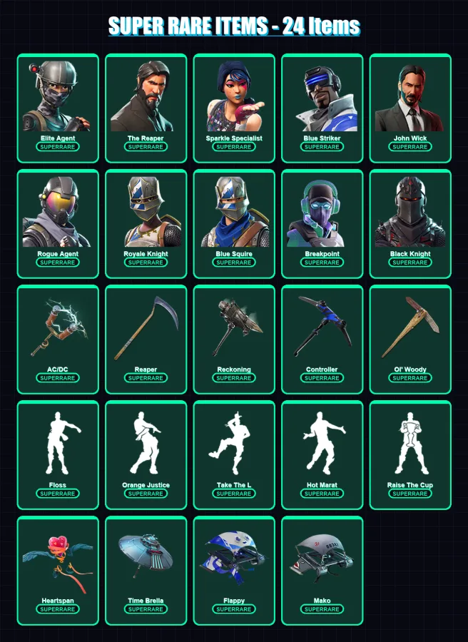 [PS4/PS5/PC] | Elite Agent | The Reaper | Sparkle Specialist | Blue Striker | John Wick | 419 skin | 426 pickaxe | 403 emote | 247 glider | Lv5199 — Fortnite account