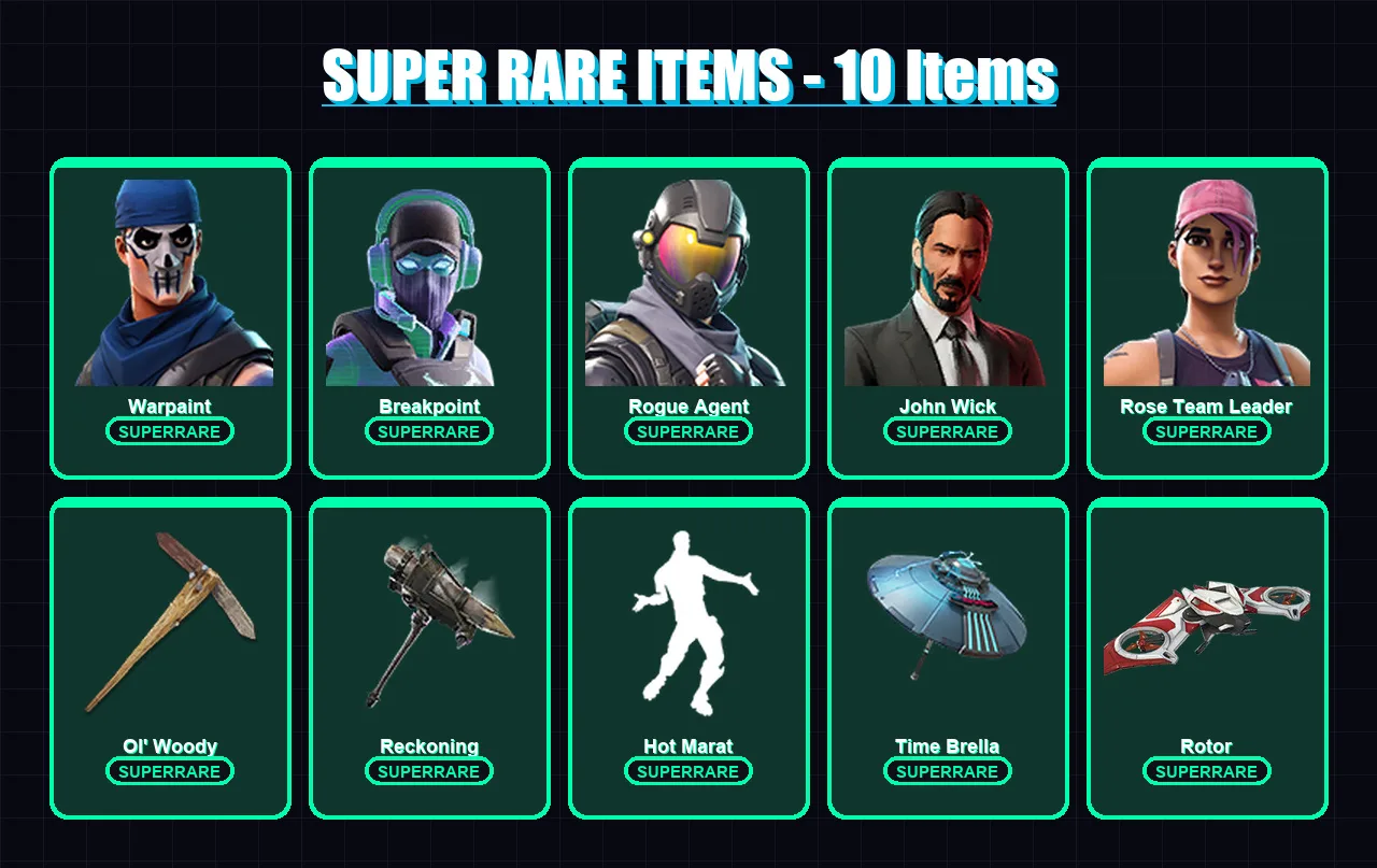 [PC/PSN] | Warpaint | Breakpoint | Rogue Agent | John Wick | Rose Team Leader | 145 skin | 108 pickaxe | 140 emote | 78 glider | Lv661 — Fortnite account