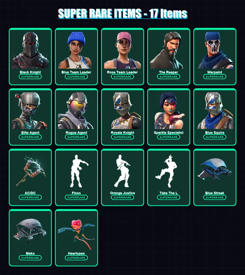 [PS4/PS5/XBOX/PC] | Black Knight | Blue Team Leader | Rose Team Leader | The Reaper | Warpaint | 62 skin | 42 pickaxe | 63 emote | 58 glider | Lv829