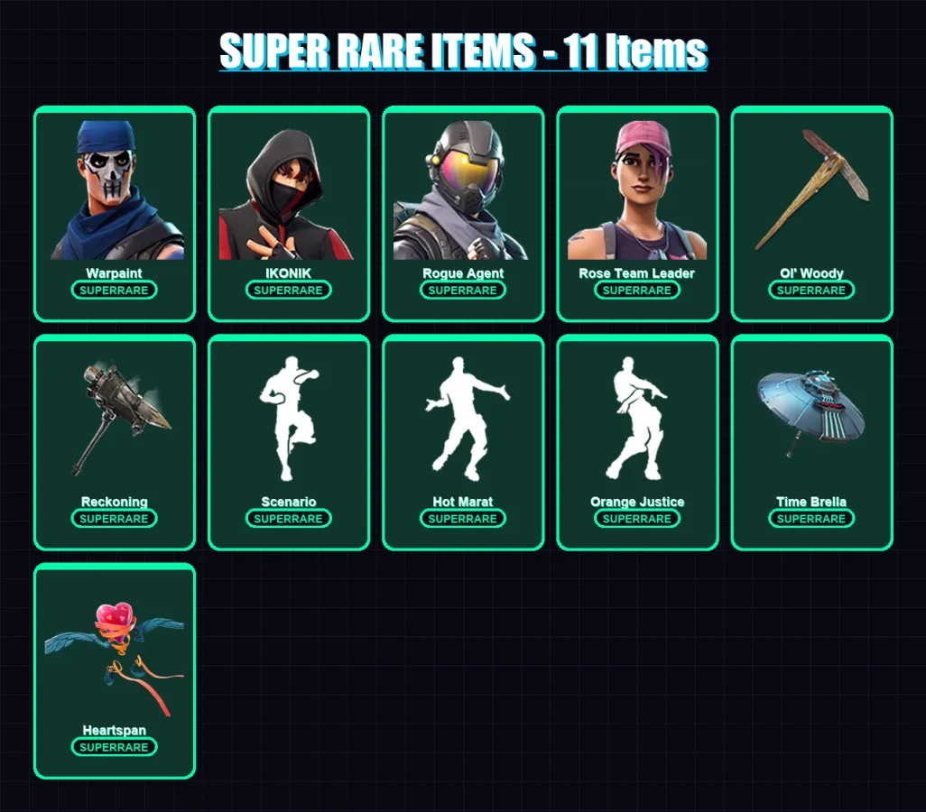 [PC/PSN] | Warpaint | IKONIK | Rogue Agent | Rose Team Leader | Midas | 144 skin | 147 pickaxe | 157 emote | 120 glider | Lv1724