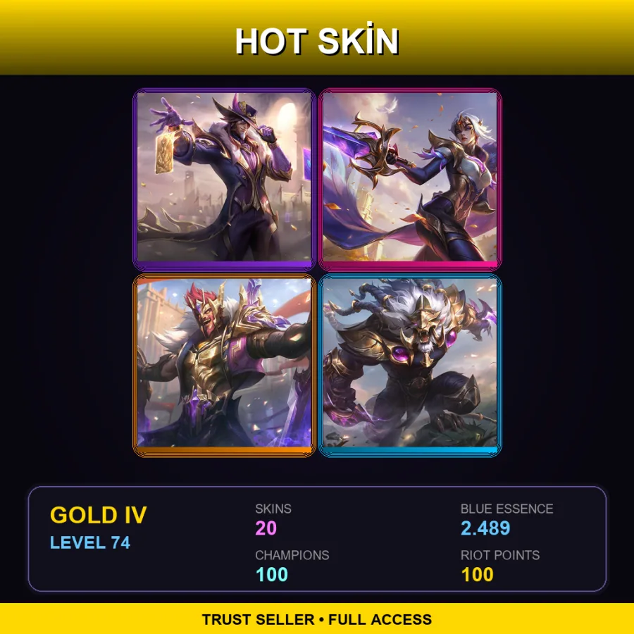 EUW | Victorious Twisted Fate | Victorious Fiora | Victorious Draven | Victorious Rengar | 20 Skin | 100 Champ | Gold IV | Lv74