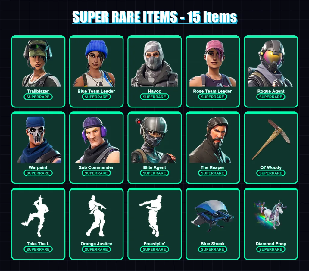[PS4/PS5/XBOX/PC] | Trailblazer | Blue Team Leader | Havoc | Rose Team Leader | Rogue Agent | 28 skin | 17 pickaxe | 27 emote | 20 glider | Lv183