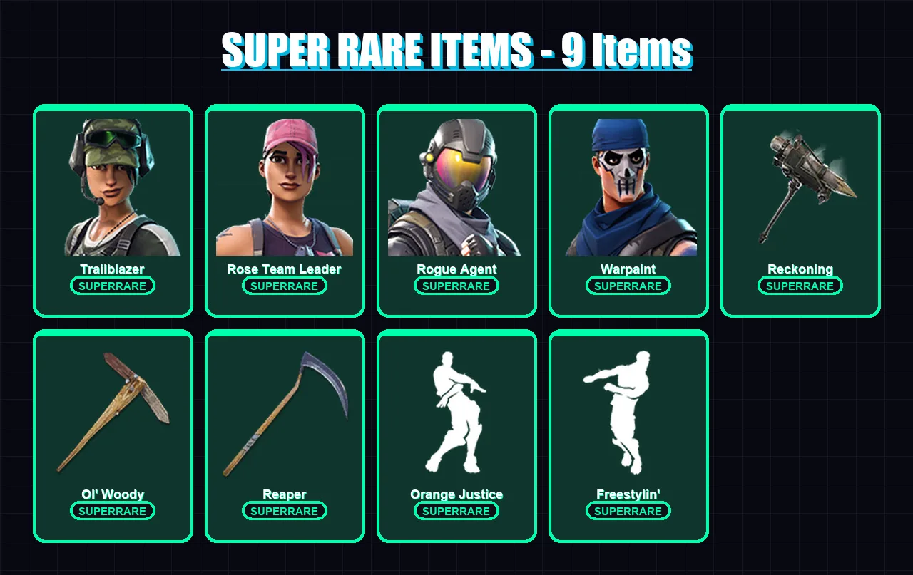 [PC/XBOX/PSN] | Trailblazer | Rose Team Leader | Rogue Agent | Warpaint | Cuddle Team Leader | 34 skin | 31 pickaxe | 24 emote | 23 glider | Lv266