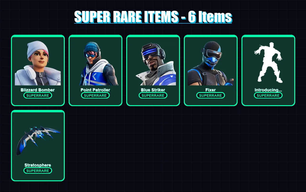 [PS4/PS5/XBOX/PC] | Blizzard Bomber | Point Patroller | Blue Striker | Fixer | Slurpentine | 6 skin | 8 pickaxe | 16 emote | 10 glider | Lv326