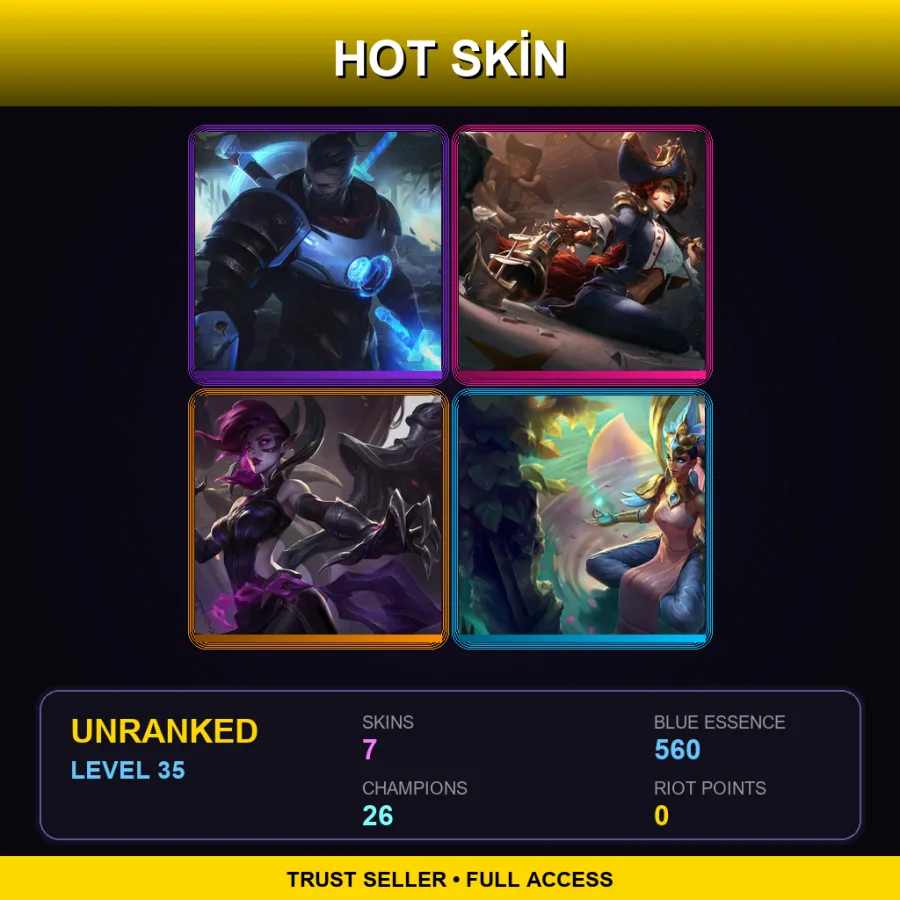 EUW | Pulsefire Shen | Waterloo Miss Fortune | Blade Mistress Morgana | Order of the Lotus Karma | 7 Skin | 26 Champ | Lv35
