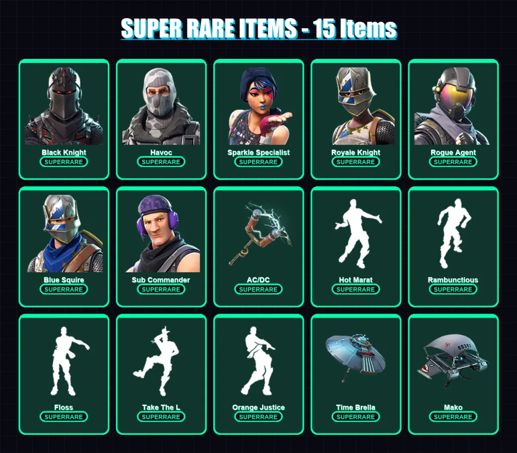 [PC/PSN] | Black Knight | Havoc | Sparkle Specialist | Royale Knight | Rogue Agent | 147 skin | 166 pickaxe | 126 emote | 146 glider | Lv2145