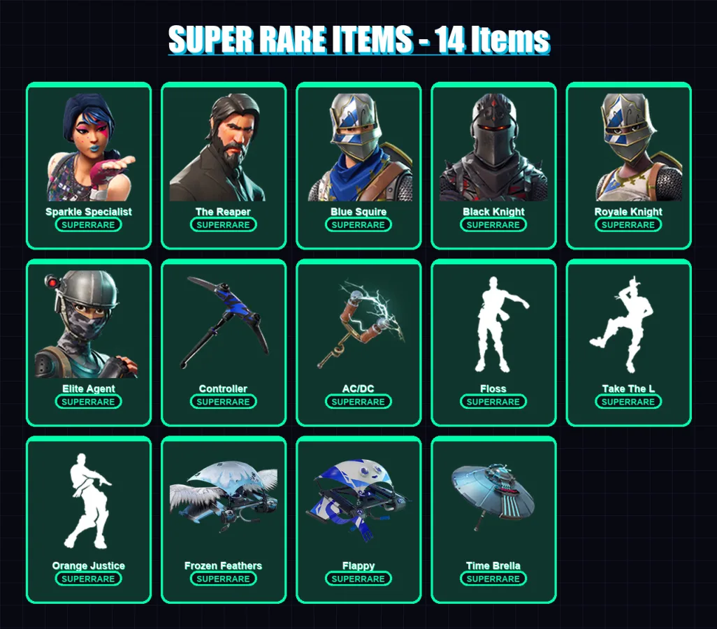 [PC/XBOX/PSN] | Sparkle Specialist | The Reaper | Blue Squire | Black Knight | Royale Knight | 91 skin | 60 pickaxe | 100 emote | 67 glider | Lv884