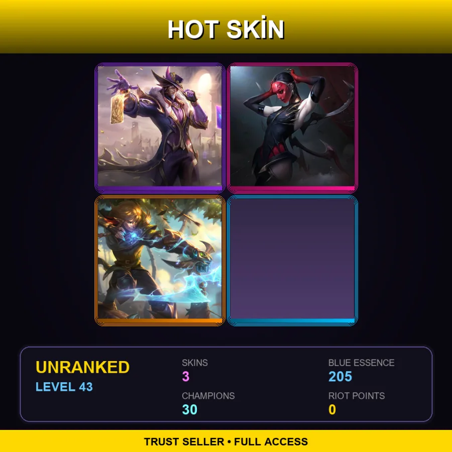 EUNE | Lv43 | Unranked | 3 Skin | 30 Champ — LoL account