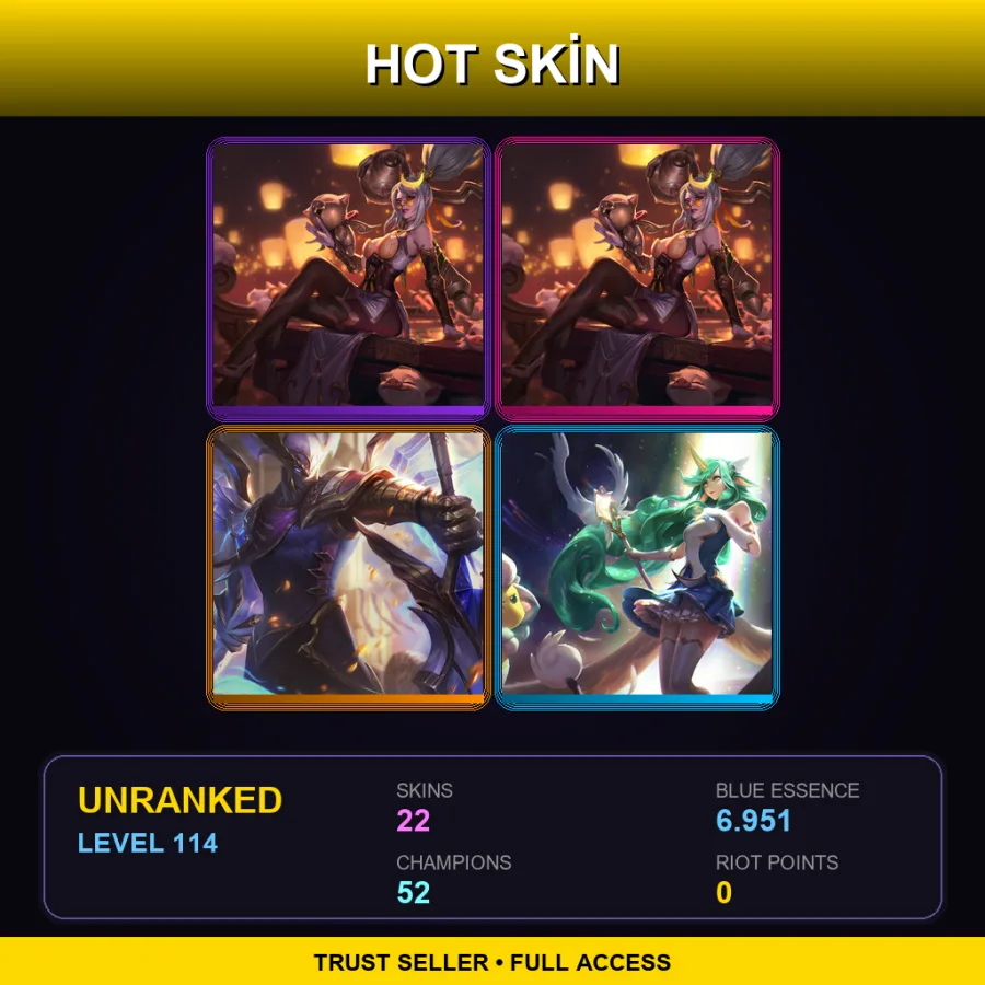 TR | Lv114 | Unranked | 22 Skin | 52 Champ — LoL account