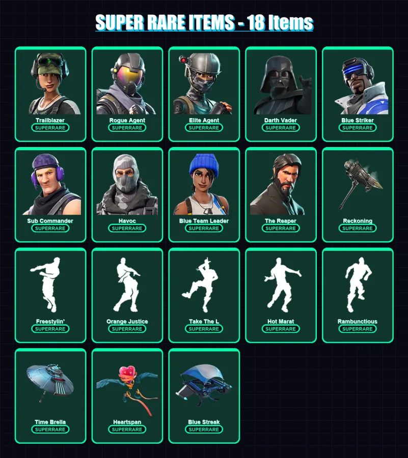[PS4/PS5/XBOX/PC] | Trailblazer | Rogue Agent | Elite Agent | Darth Vader | Blue Striker | 99 skin | 154 pickaxe | 127 emote | 134 glider | Lv2515