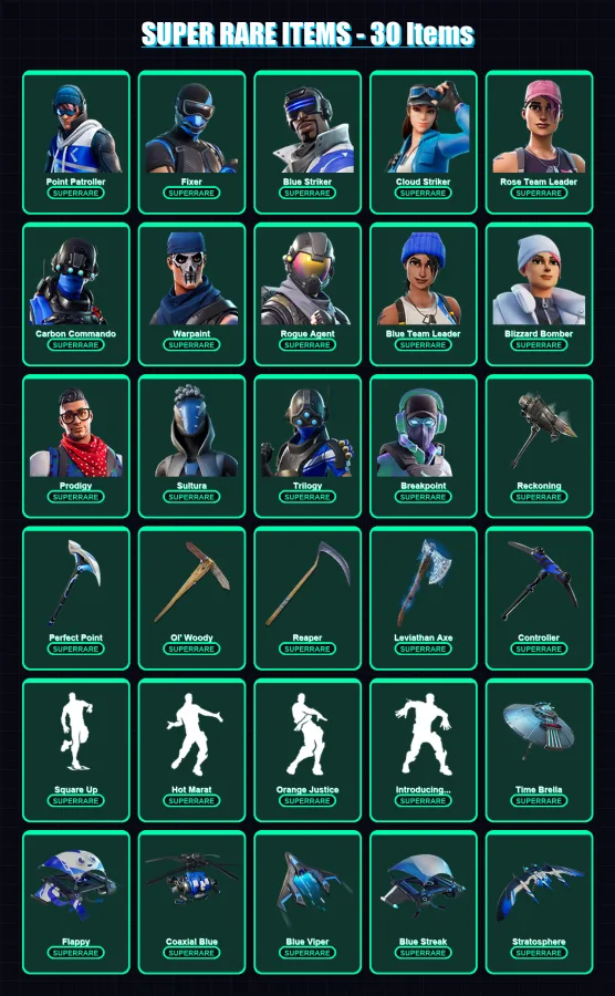 [PC/XBOX] | Point Patroller | Fixer | Blue Striker | Cloud Striker | Rose Team Leader | 257 skin | 272 pickaxe | 229 emote | 229 glider | Lv3606