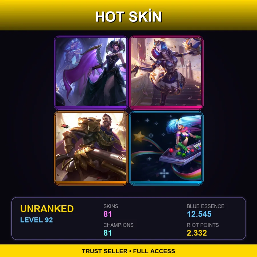 BR | Lv92 | Unranked | 81 Skin | 81 Champ