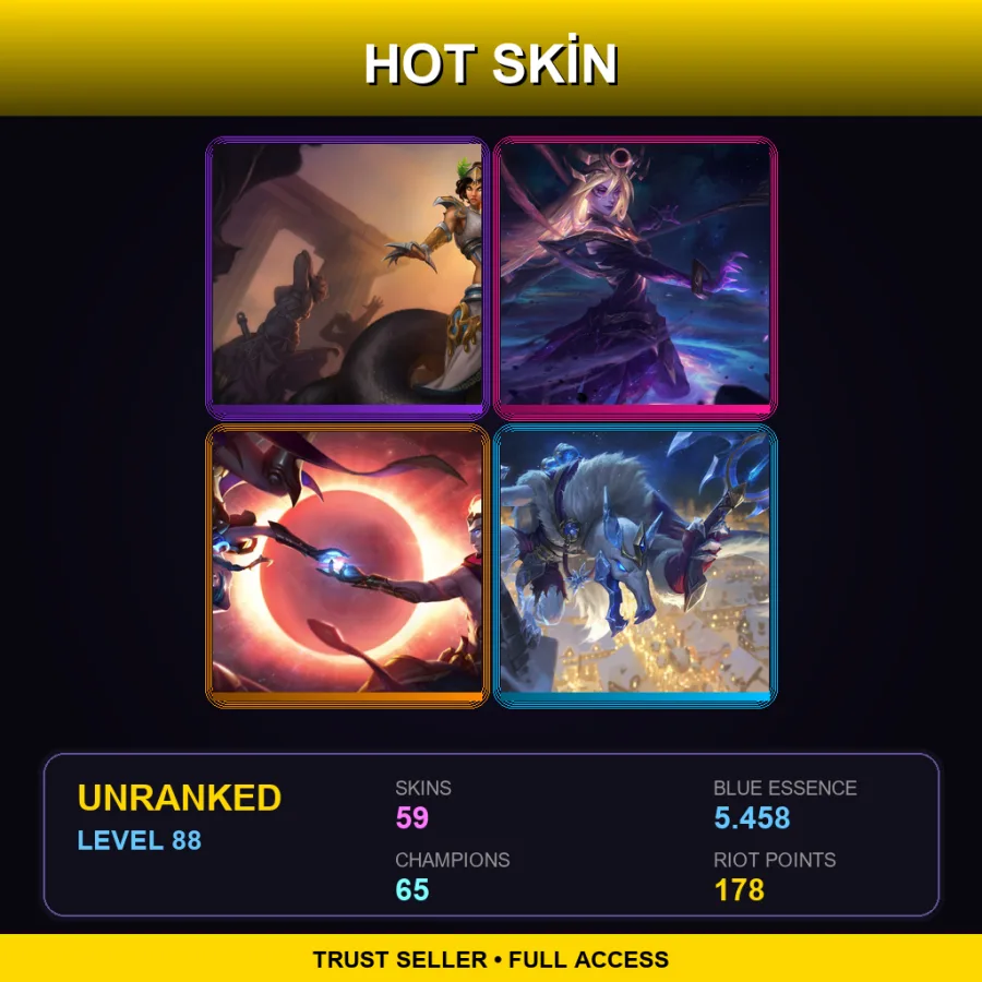 EUW | Lv88 | Unranked | 59 Skin | 65 Champ — LoL account