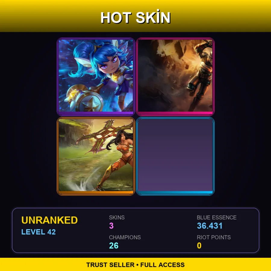 SG | Lv42 | Unranked | 3 Skin | 26 Champ