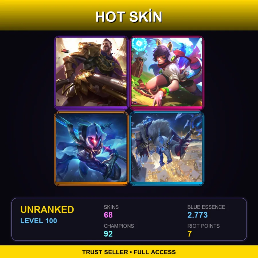 SG | Lv100 | Unranked | 68 Skin | 92 Champ