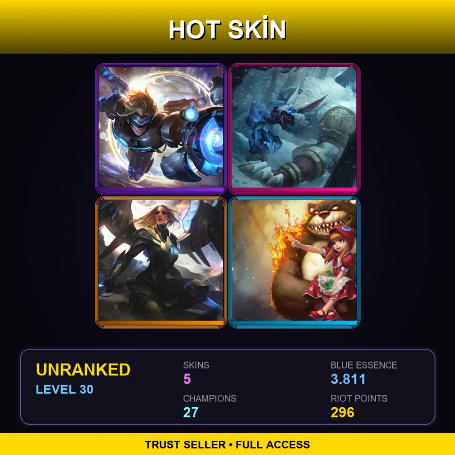 EUW | Lv30 | Unranked | 5 Skin | 27 Champ — LoL account