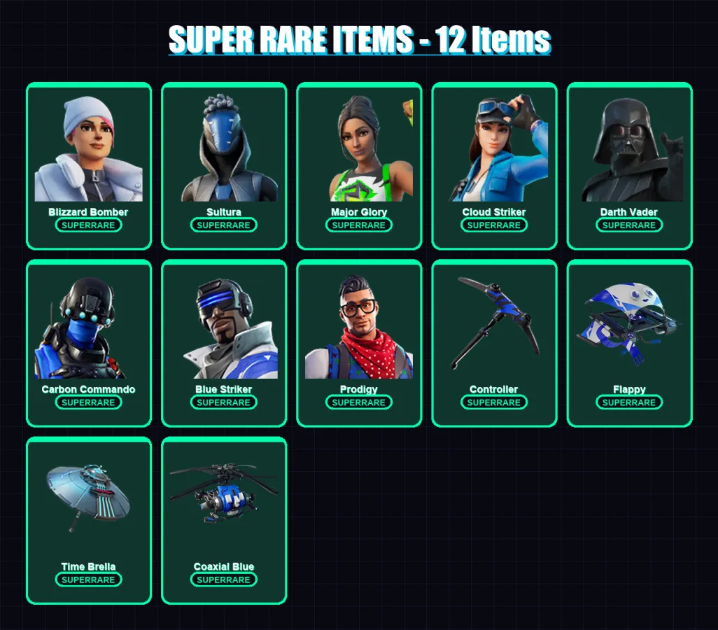 [PC/XBOX] | Blizzard Bomber | Sultura | Major Glory | Cloud Striker | Darth Vader | 237 skin | 285 pickaxe | 213 emote | 219 glider | Lv4515