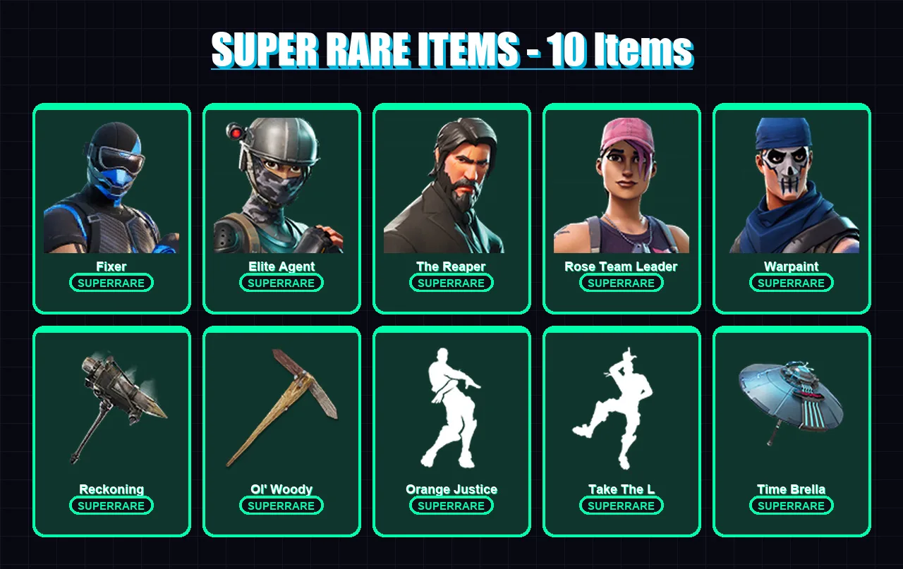 [PS4/PS5/XBOX/PC] | Fixer | Elite Agent | The Reaper | Rose Team Leader | Warpaint | 53 skin | 75 pickaxe | 83 emote | 79 glider | Lv1283