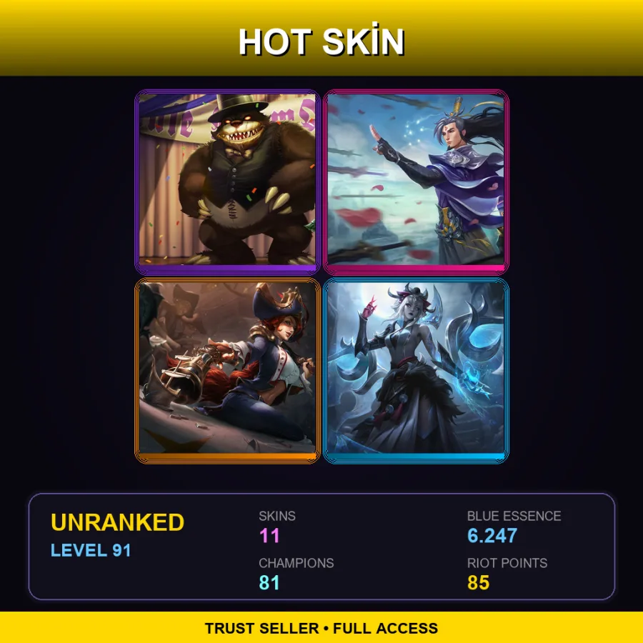 RU | Prom Queen Annie | Eternal Sword Yi | Waterloo Miss Fortune | Snow Moon Morgana | 11 Skin | 81 Champ | Lv91