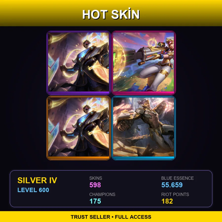 EUW | Lv600 | Silver IV | 598 Skin | 175 Champ — LoL account