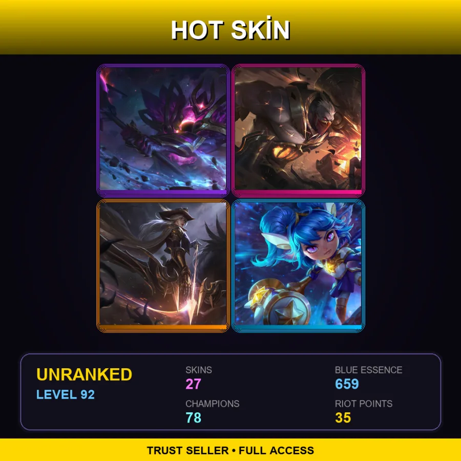 EUW | Lv92 | Unranked | 27 Skin | 78 Champ — LoL account