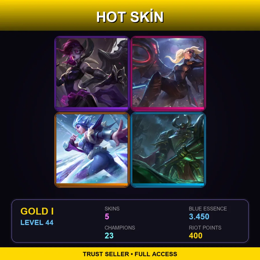 LAN | Lv44 | Gold I | 5 Skin | 23 Champ — Riot Kayle