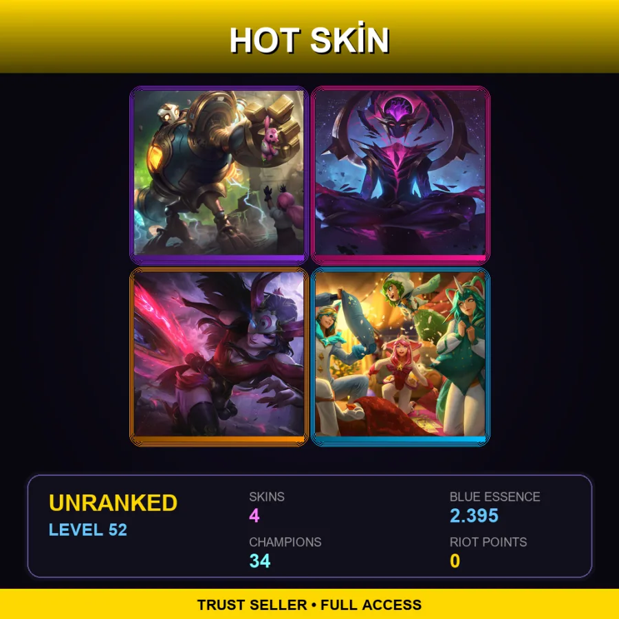 BR | Lv52 | Unranked | 4 Skin | 34 Champ — LoL account