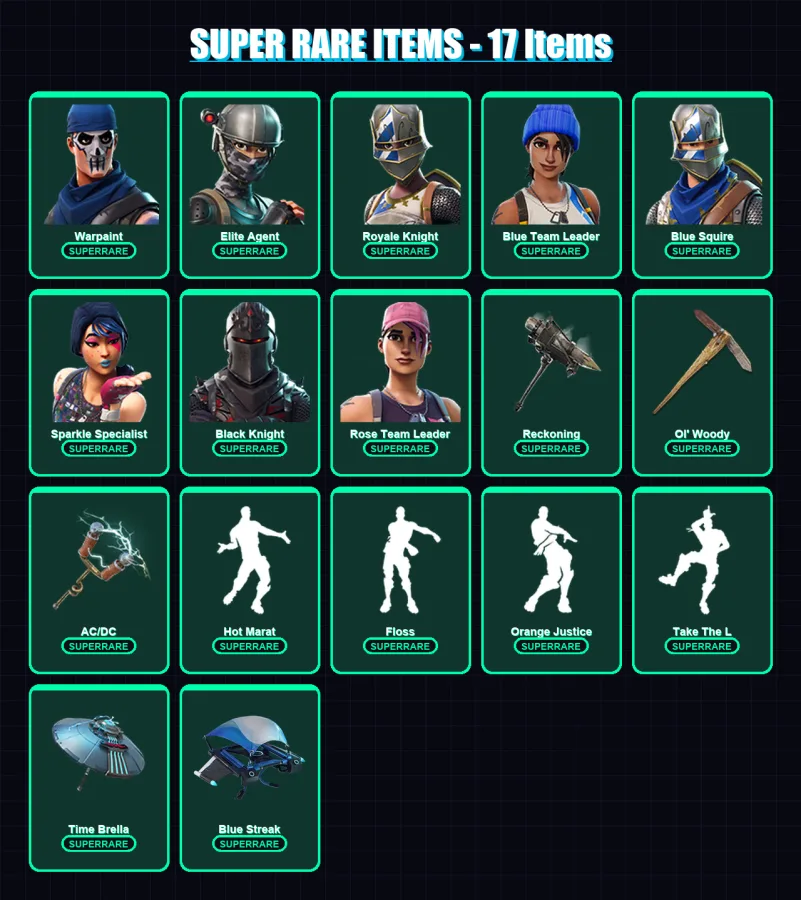 [PC/XBOX] | Warpaint | Elite Agent | Royale Knight | Blue Team Leader | Blue Squire | 41 skin | 39 pickaxe | 51 emote | 49 glider | Lv588