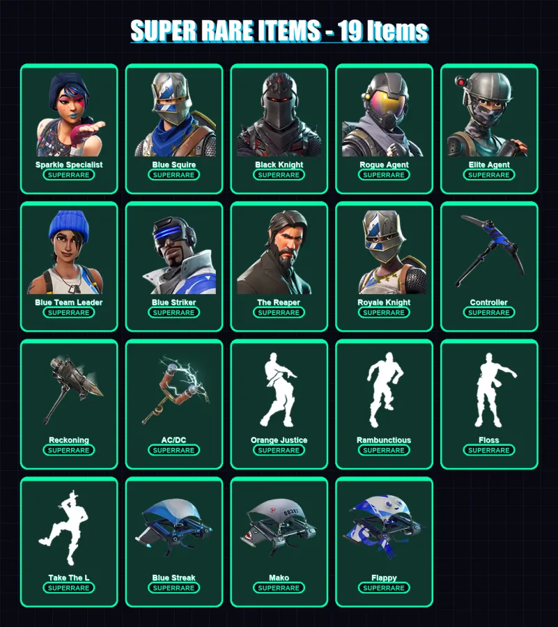 [PC/XBOX/PSN] | Sparkle Specialist | Blue Squire | Black Knight | Rogue Agent | Elite Agent | 43 skin | 23 pickaxe | 41 emote | 28 glider | Lv411