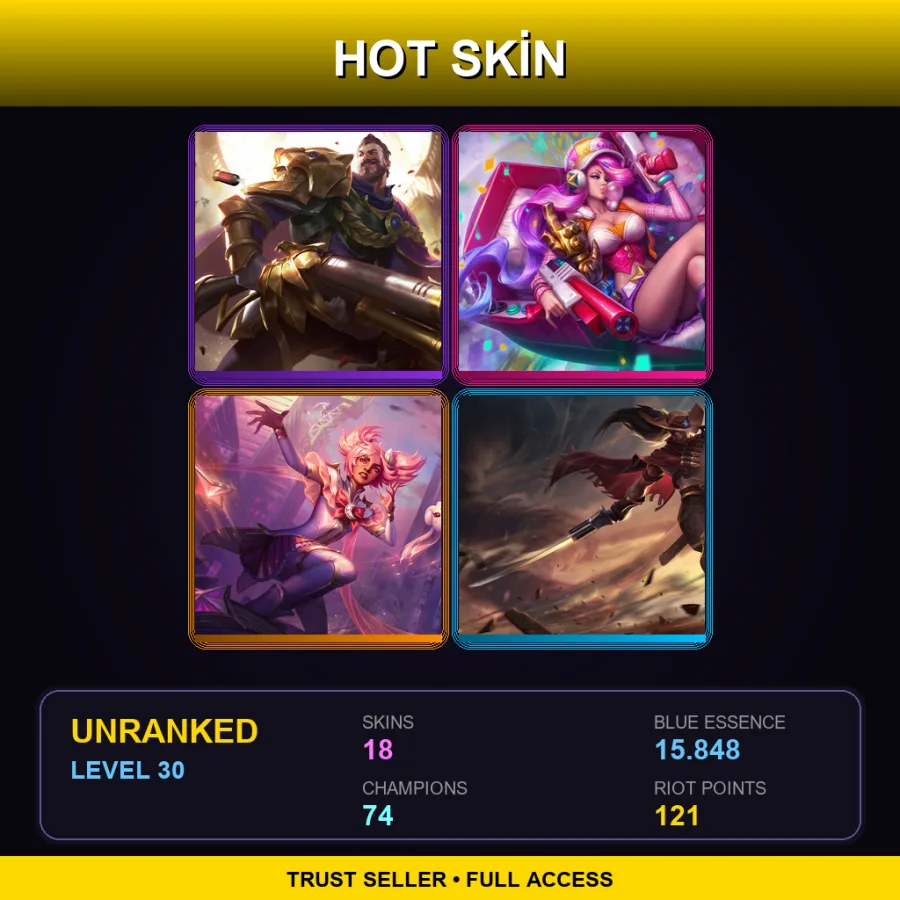 OCE | Lv30 | Unranked | 18 Skin | 74 Champ — LoL account