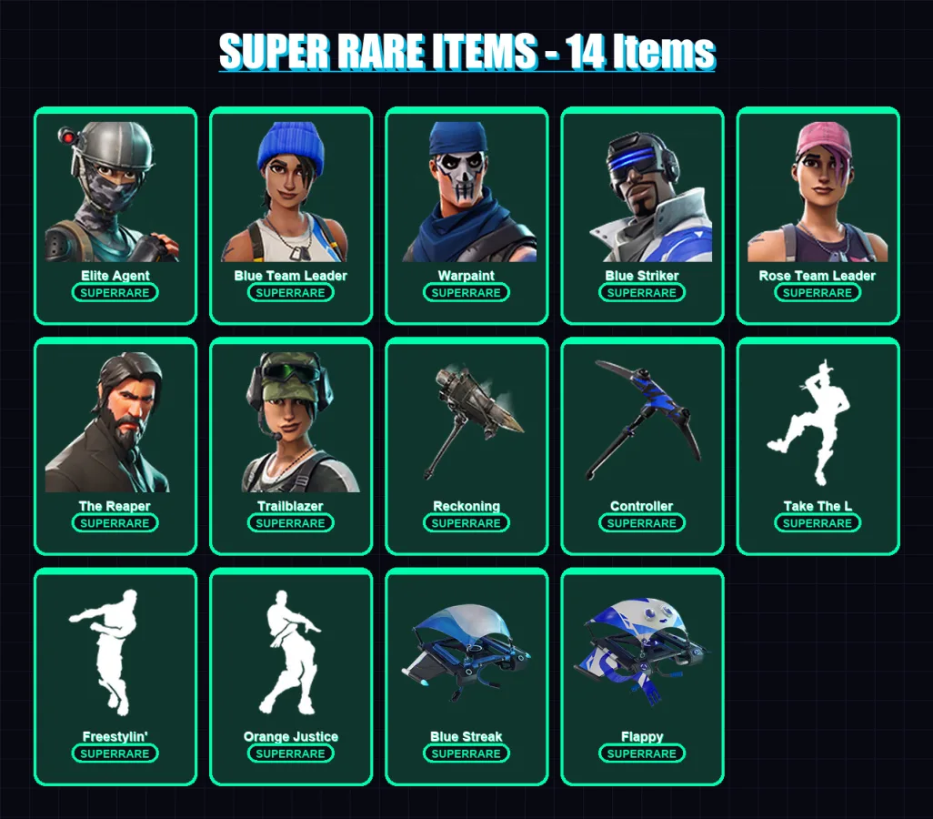 [PS4/PS5/XBOX/PC] | Elite Agent | Blue Team Leader | Warpaint | Blue Striker | Rose Team Leader | 29 skin | 19 pickaxe | 29 emote | 28 glider | Lv38