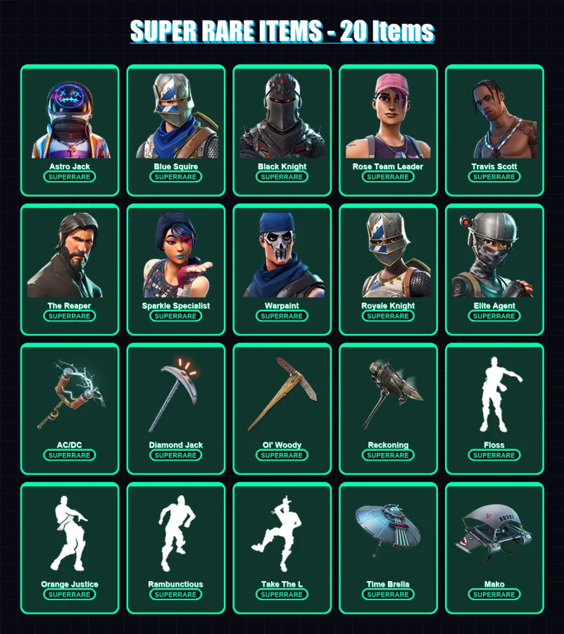 [PS4/PS5/XBOX/PC] | Astro Jack | Blue Squire | Black Knight | Rose Team Leader | Travis Scott | 62 skin | 48 pickaxe | 51 emote | 58 glider | Lv702