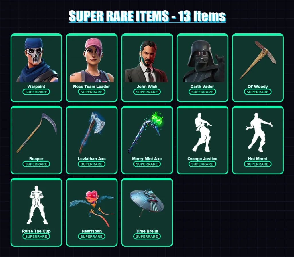 [PC/PSN] | Warpaint | Rose Team Leader | John Wick | Darth Vader | Fade | 240 skin | 258 pickaxe | 207 emote | 197 glider | Lv2961