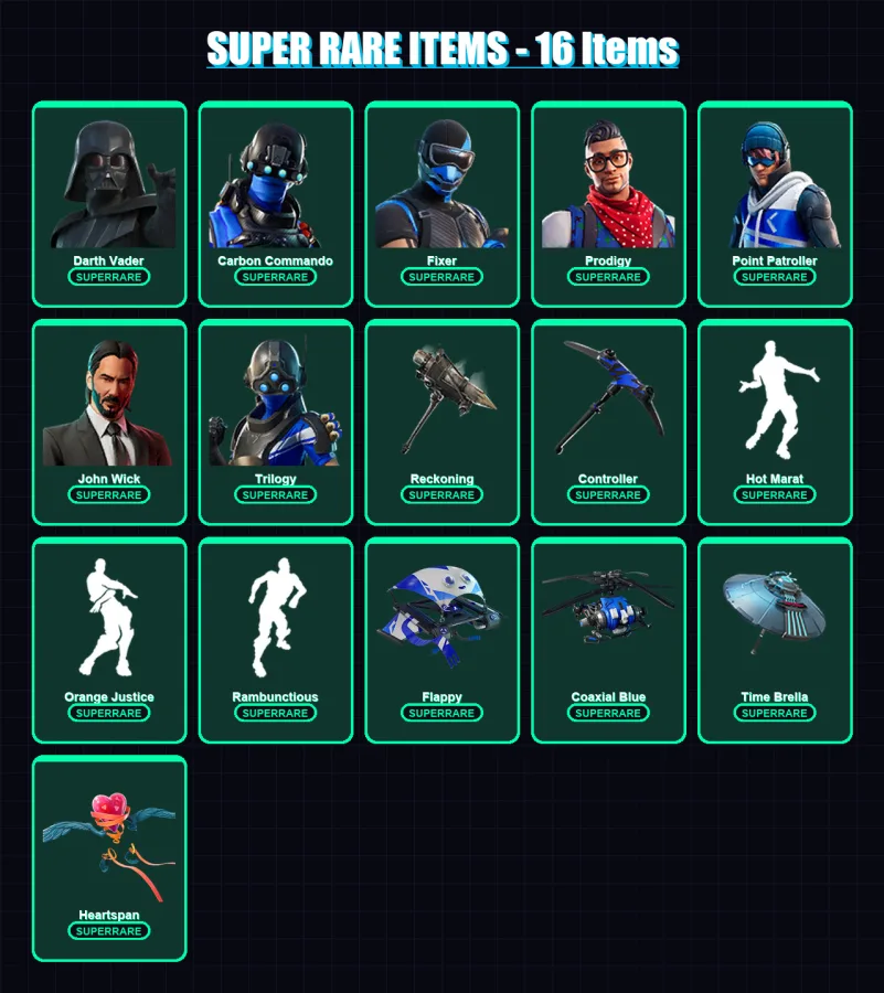 [PS4/PS5/XBOX/PC] | Darth Vader | Carbon Commando | Fixer | Prodigy | Point Patroller | 209 skin | 222 pickaxe | 194 emote | 204 glider | Lv3035