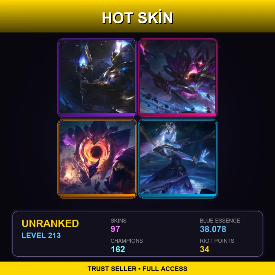 ME | Lv213 | Unranked | 97 Skin | 162 Champ — LoL account