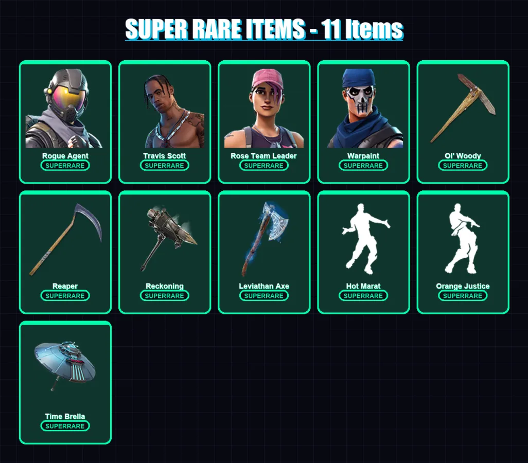 [PC/XBOX/PSN] | Rogue Agent | Travis Scott | Rose Team Leader | Warpaint | Rox | 144 skin | 158 pickaxe | 130 emote | 129 glider | Lv1800