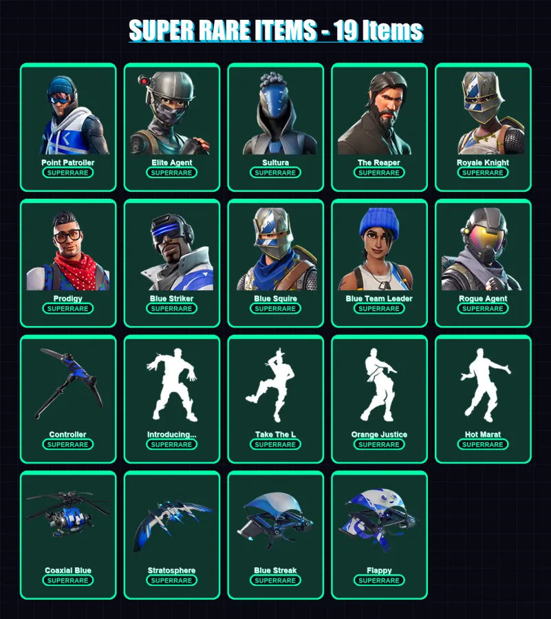 [PC/XBOX/PSN] | Point Patroller | Elite Agent | Sultura | The Reaper | Royale Knight | 55 skin | 57 pickaxe | 60 emote | 59 glider | Lv1020