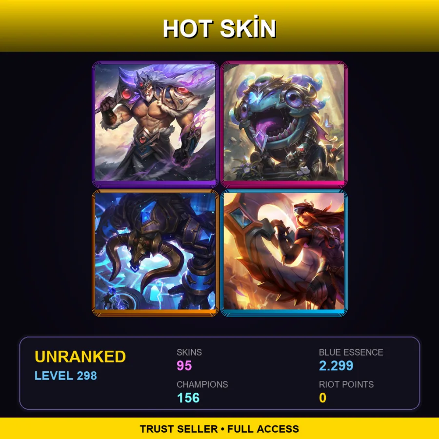 ME | Lv298 | Unranked | 95 Skin | 156 Champ — Unranked / Smurf League of Legends