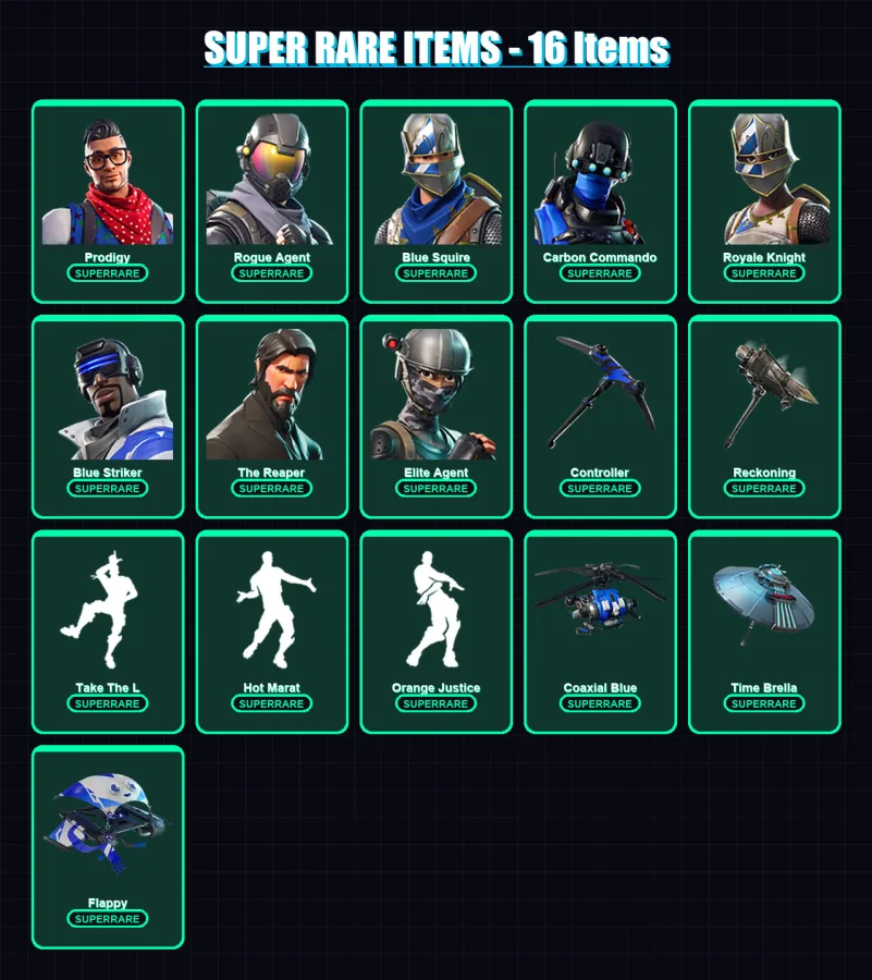 [PS4/PS5/XBOX/PC] | Prodigy | Rogue Agent | Blue Squire | Carbon Commando | Royale Knight | 81 skin | 49 pickaxe | 72 emote | 53 glider | Lv684 — Fortnite account