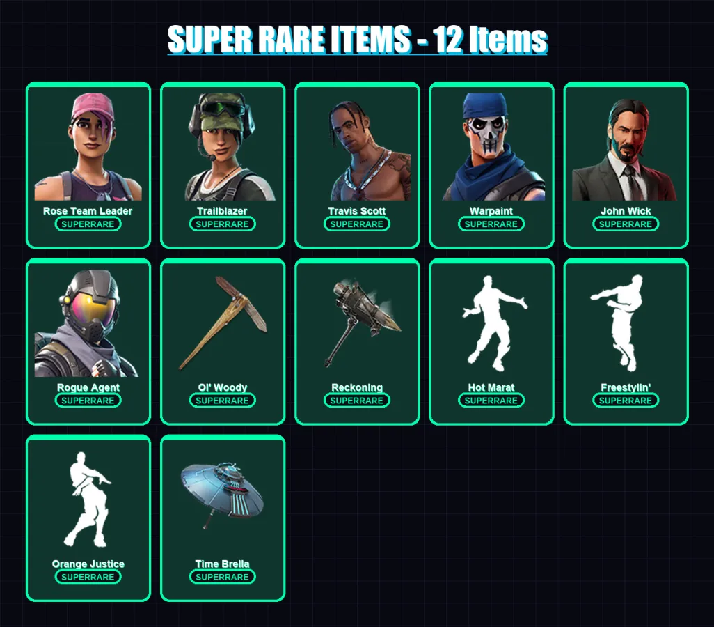[PC/XBOX/PSN] | Rose Team Leader | Trailblazer | Travis Scott | Warpaint | John Wick | 118 skin | 102 pickaxe | 97 emote | 109 glider | Lv1499