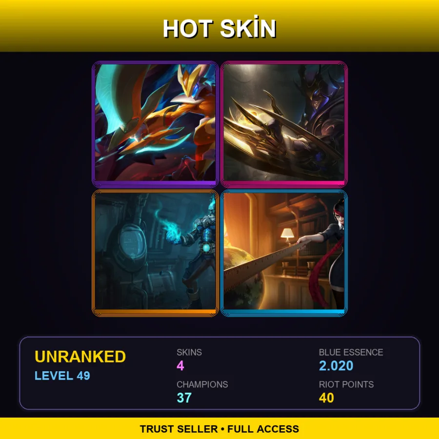 EUW | Lv49 | Unranked | 4 Skin | 37 Champ