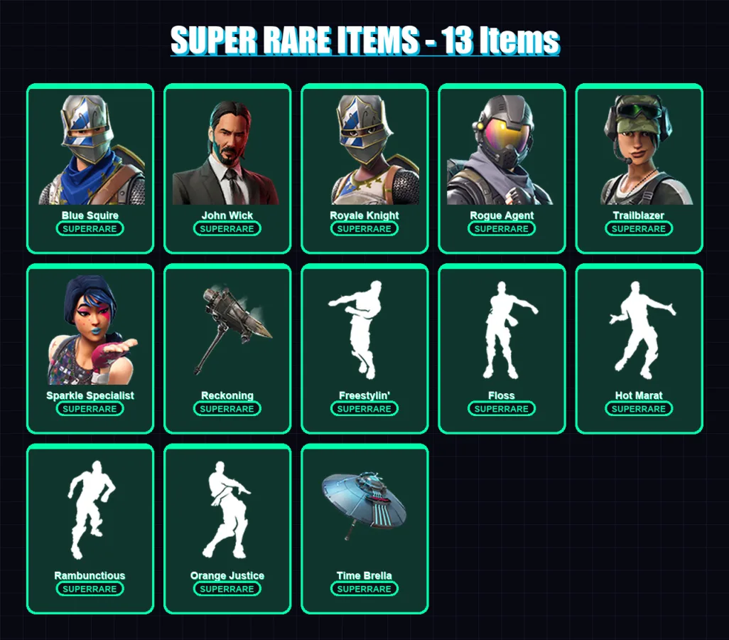 [PC/XBOX] | Blue Squire | John Wick | Royale Knight | Rogue Agent | Trailblazer | 115 skin | 178 pickaxe | 161 emote | 134 glider | Lv3370