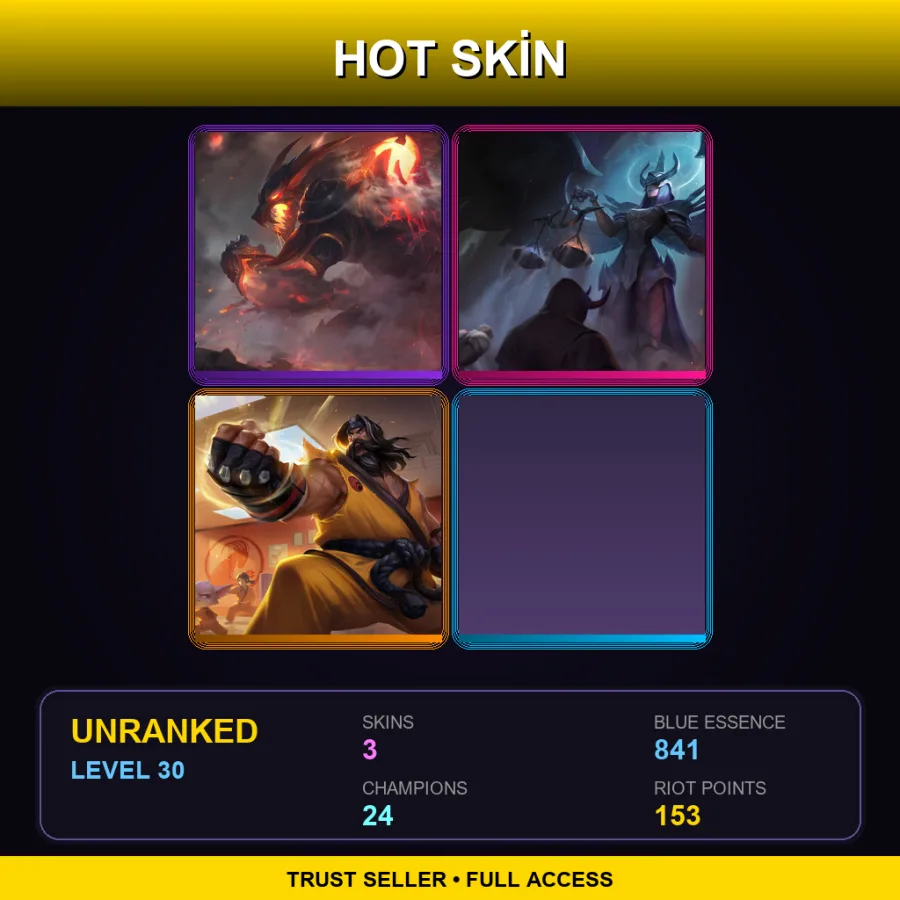 EUNE | Firefang Warwick | Judgment Kayle | Black Belt Udyr | 3 Skin | 24 Champ | Lv30