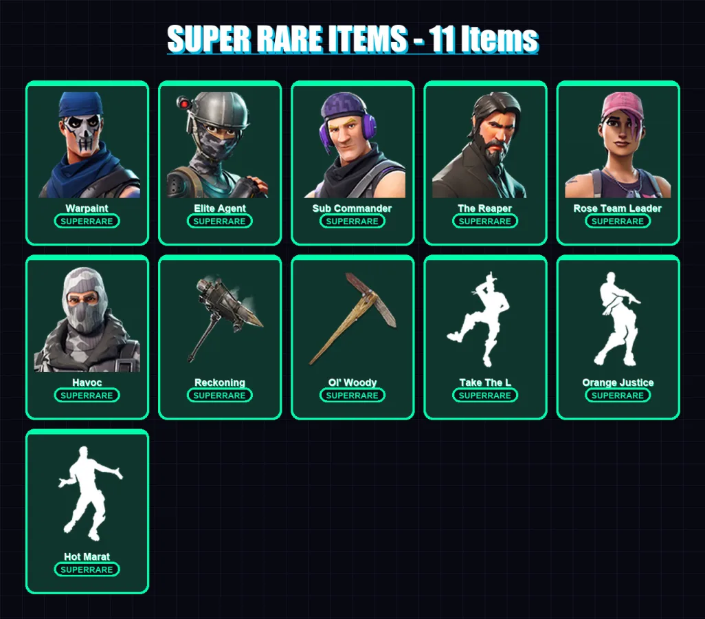 [PS4/PS5/XBOX/PC] | Warpaint | Elite Agent | Sub Commander | The Reaper | Rose Team Leader | 103 skin | 103 pickaxe | 104 emote | 102 glider | Lv125
