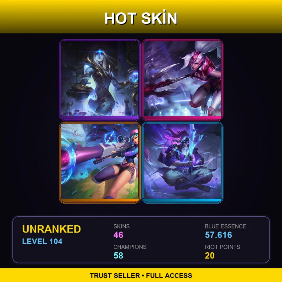 LAN | Lv104 | Unranked | 46 Skin | 58 Champ — LoL account